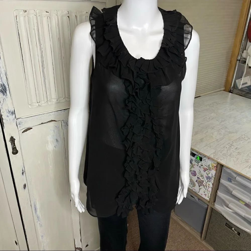 XXI Twenty One Black Ruffle Front Sleeveless Blouse Top Size Small - Picture 13 of 13